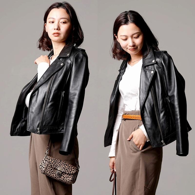 Mo-LAWS 革ジャン レディース ダブルライダースジャケット ラム革 本革