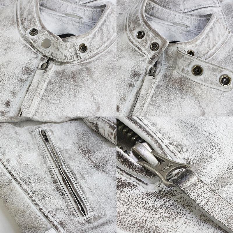 本革 ラムレザー】ホワイト シングルライダースジャケット メンズ