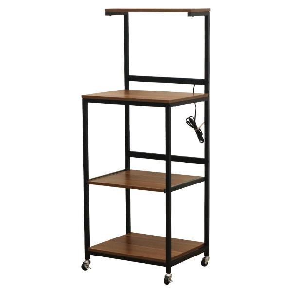 レンジラック 4段 コンセント付き キャスター付き ヴィンテージ風