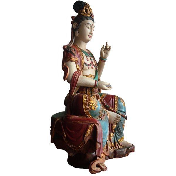 仏像 彩絵観音菩薩坐像 古色仕上げ 観音 ご本尊 仏教 置物 インテリア