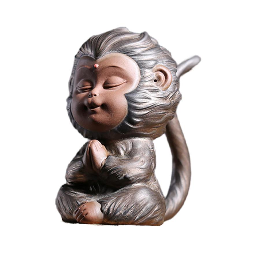 サル 陶器製 置物 悟空置物猿像中国風水風水装飾セラミック芸術茶