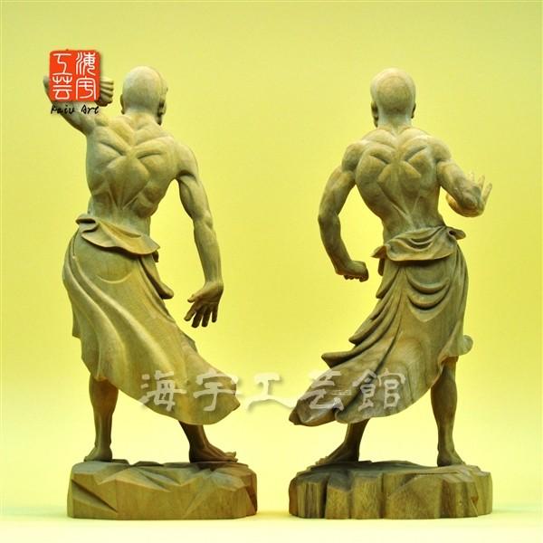 ☆夏瑞分作 楠木興福寺形金剛力士立像阿吽セット 高さ34cm : 海宇工芸