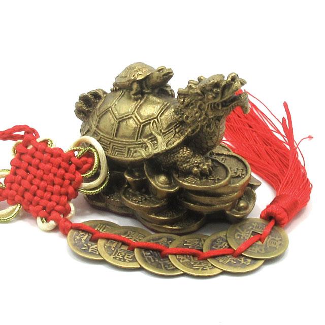 ロングイ 置物 龍亀 銅製 ろんぐい 龍 亀 六帝銭付き ロングイの置物