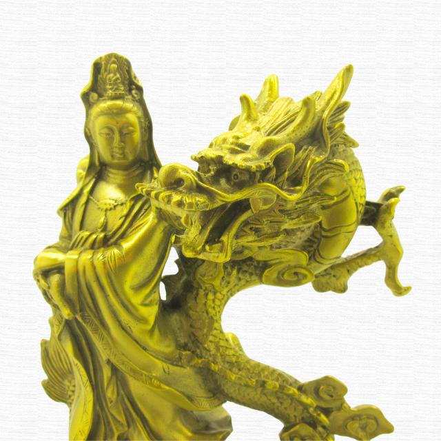 龍 観音菩薩 銅製 置物 龍上観音 仏像 高さ約25cm 聖観音 像 特大