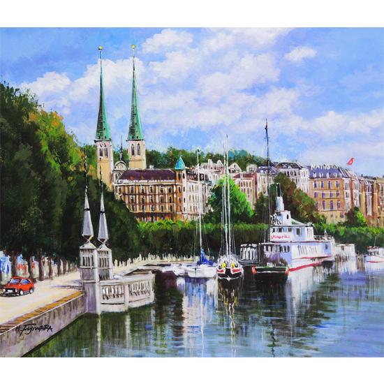 絵画 油絵 ルツェルン（スイス） （藤原英信） 【肉筆】【油絵】【外国