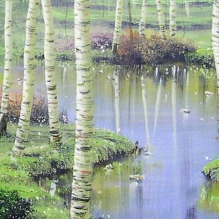 絵画 油絵 白樺林 F30号 （早瀬遼） 【肉筆】【油絵】【日本の風景