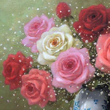 絵画 油絵 ばら (日野皖) 【肉筆】【油絵】【花】【10号】 : 掛け軸