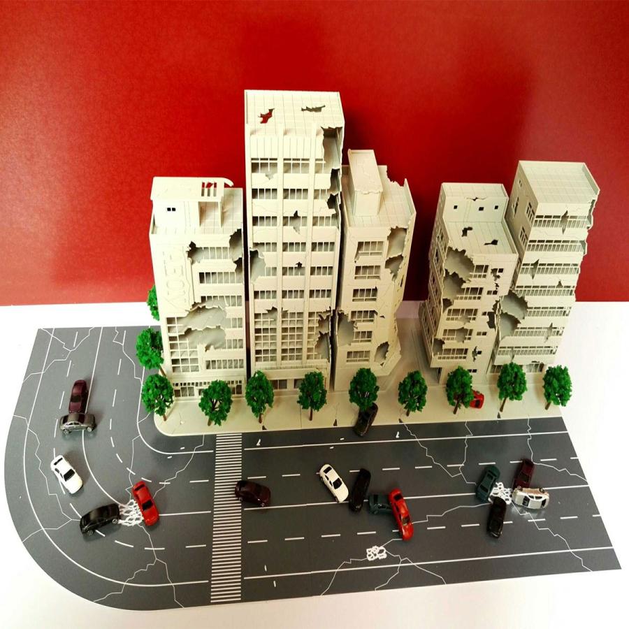 ジオラマ ストラクチャー 鉄道模型 建物 廃墟ビル 道路 樹木 ミニカー