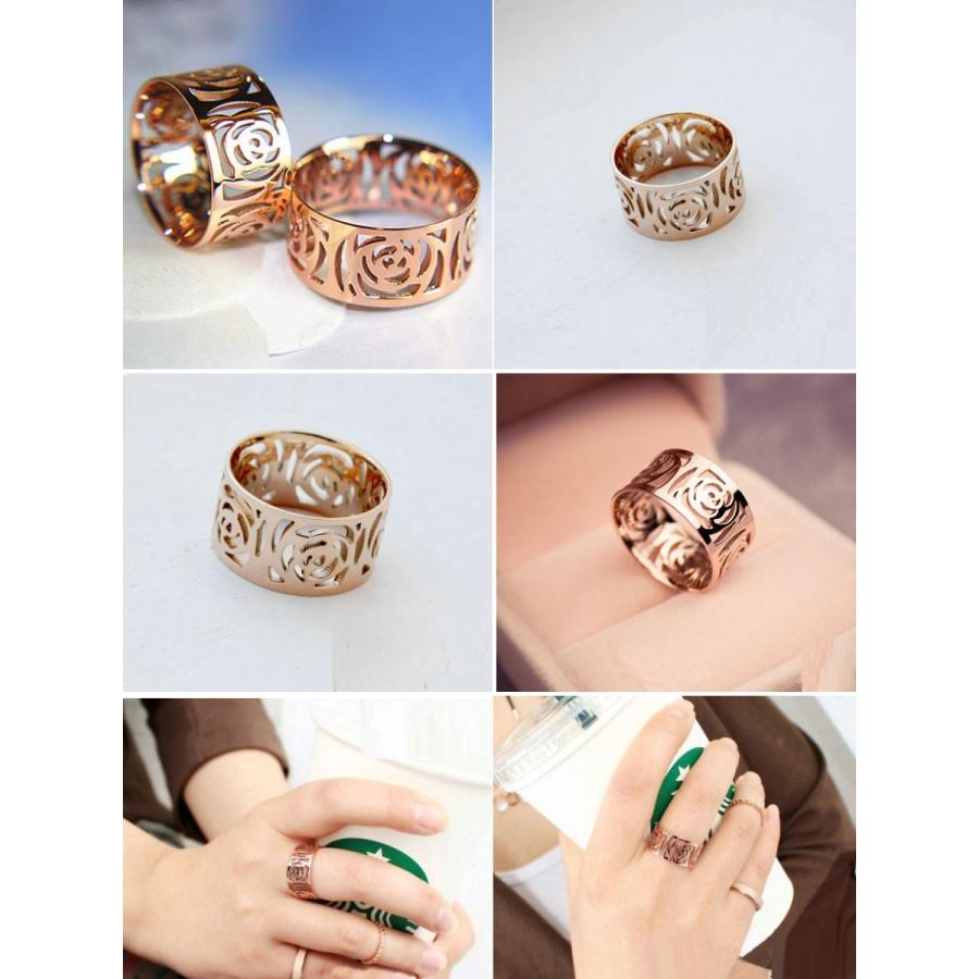 指輪 リング ピンクゴールド チタン お花 フラワー ローズ バラ 薔薇