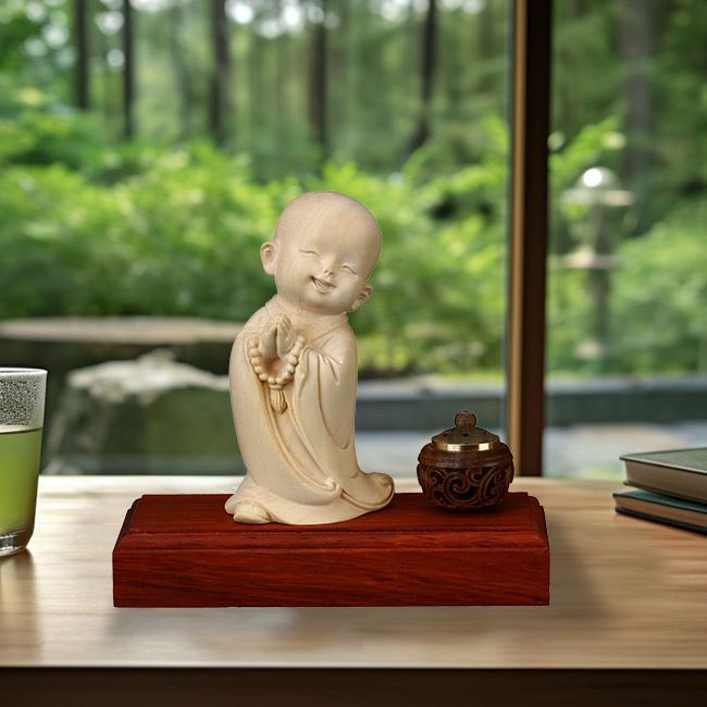 黄楊彫り お地蔵様(お地蔵さん置物 木彫り おじぞう様 仏像 地蔵様