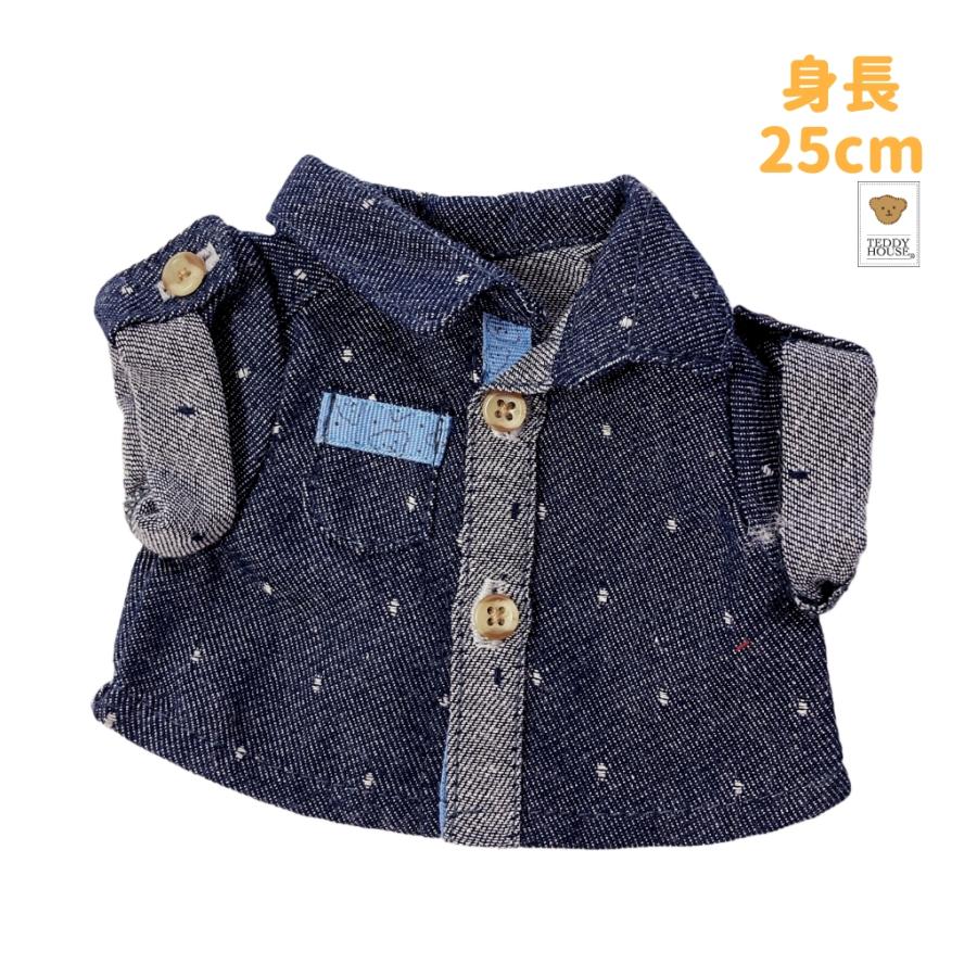 ぬいぐるみ服 前あきシャツ デニム ベアプリントかりゆし風 ぬいぐるみ