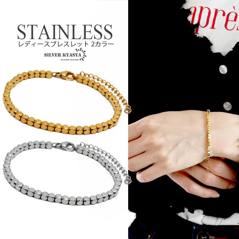 ステンレス レディースブレスレット チェーン つぶつぶ 18KGP IP