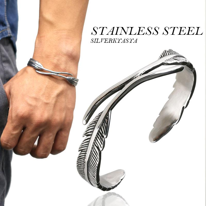 ステンレス ダブルフェザーバングル シルバー ブレスレット 銀色