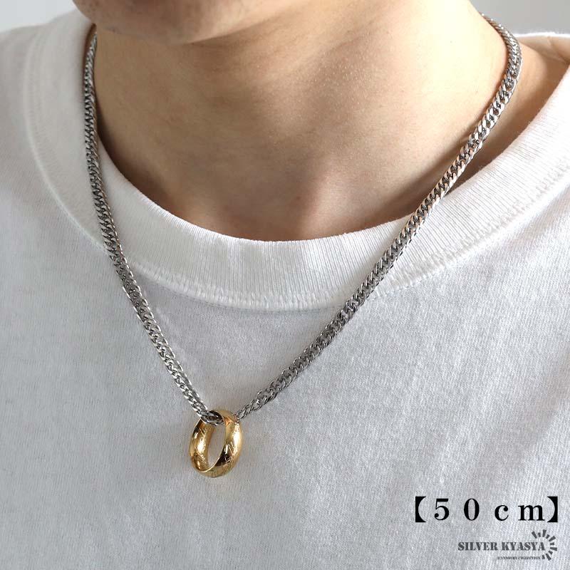 ステンレス リングネックレス 火文字 ゴールドリング ペンダント