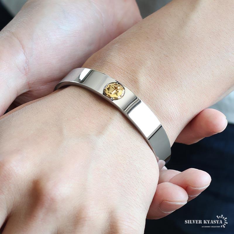 ステンレス素材 イーグルメタル 平打ちバングル ワンポイント バングル