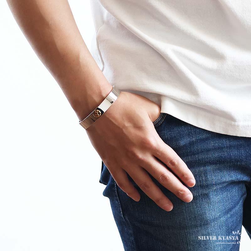 ステンレス素材 イーグルメタル 平打ちバングル ワンポイント バングル