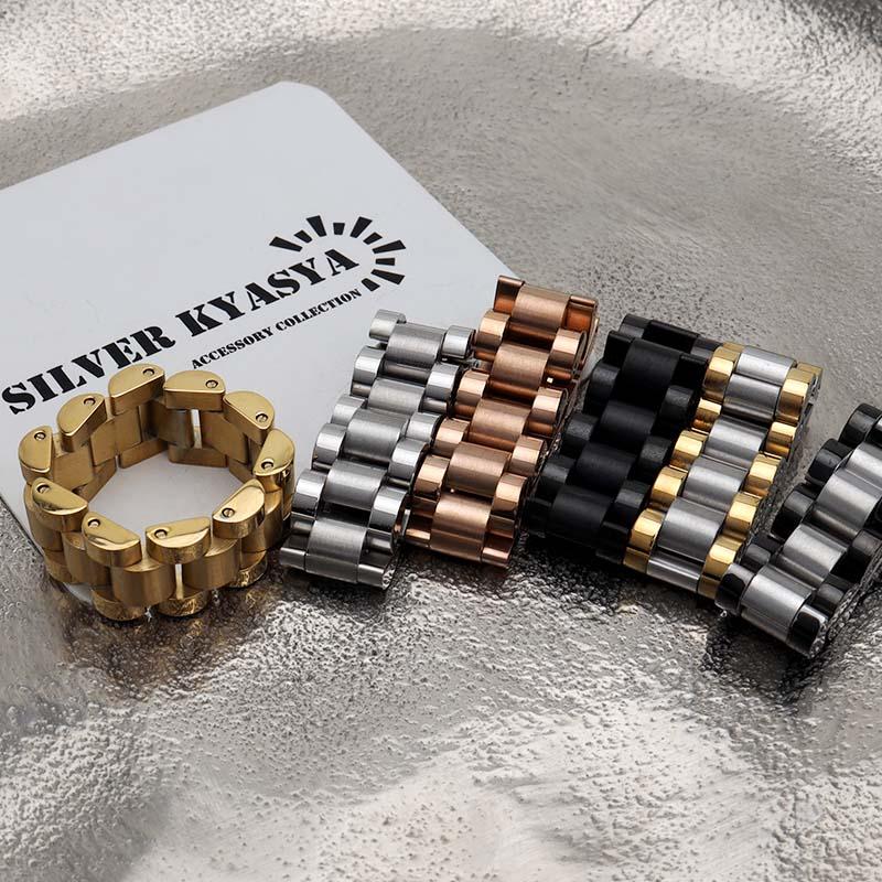 メタルバンド チェーンリング ステンレス レディース メンズ ワイド