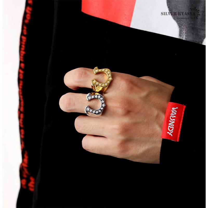 シルバー、16号) ホースシューリング 馬蹄リング 18KGP ゴールド