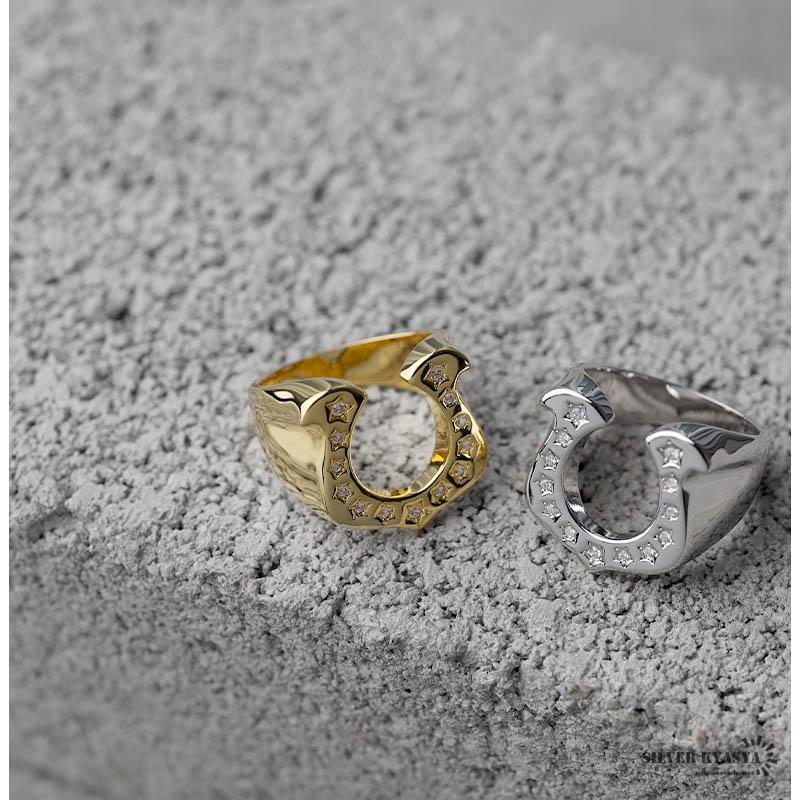 シルバー、16号) ホースシューリング 馬蹄リング 18KGP ゴールド