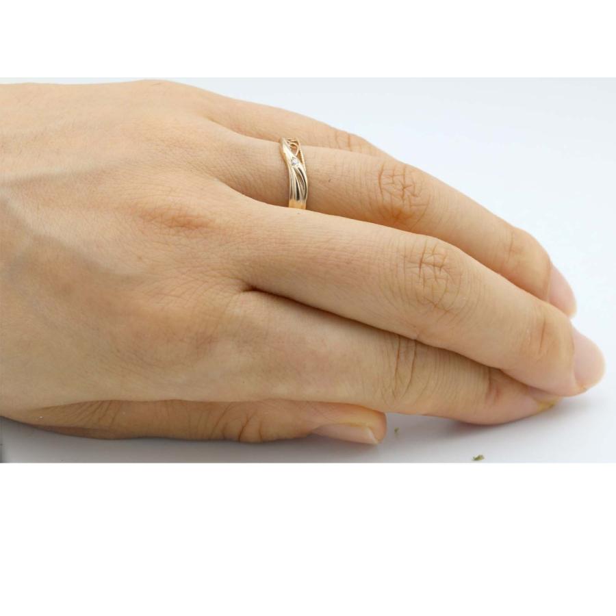 透かし彫り 指輪 蔦 波 唐草 ミル打ち マリッジリング ダイヤ リング