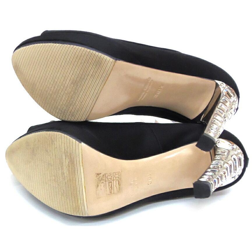 miu miu（ミュウミュウ） ヒールパンプス オープントゥ ビジュー 黒 36