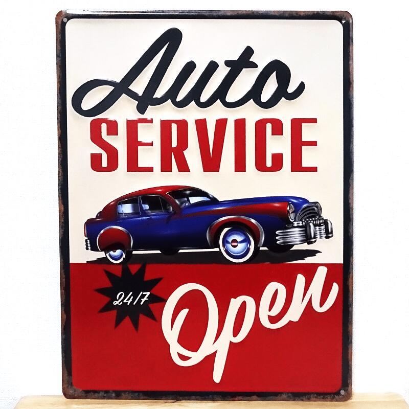 アメリカン レトロ ブリキ看板 アンティーク AUTO SERVICE ビンテージ