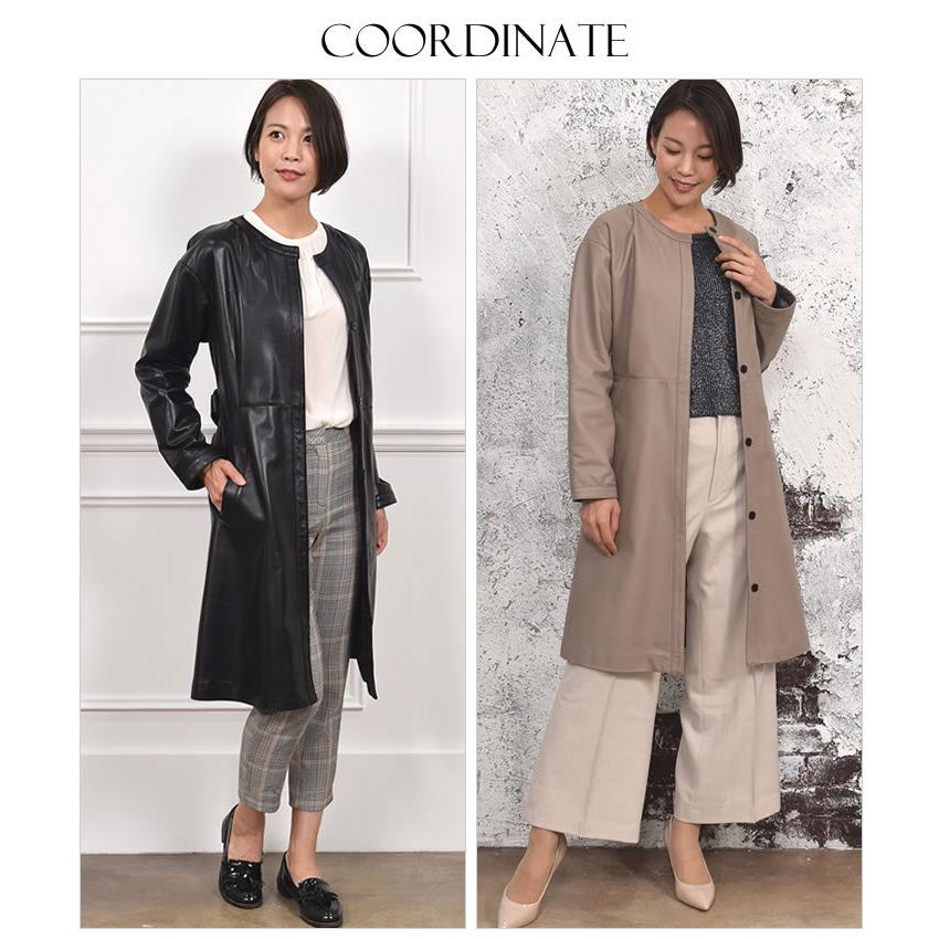 Merfirge 爆買 ノーカラーコート ラム レザー ロングコート 本革 本皮