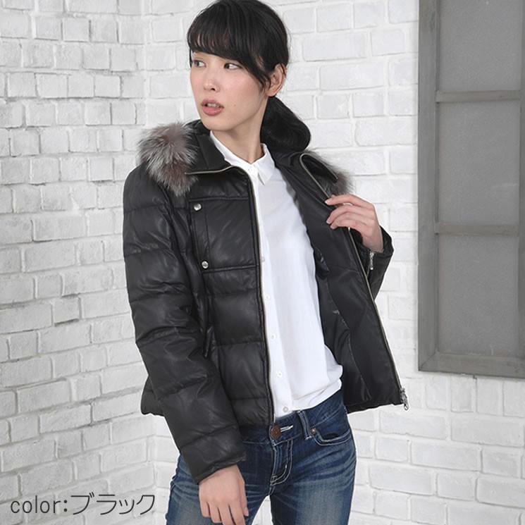 爆買 レザージャケット ラム レザー ダウン ジャケット フォックス 付