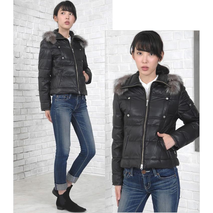爆買 レザージャケット ラム レザー ダウン ジャケット フォックス 付