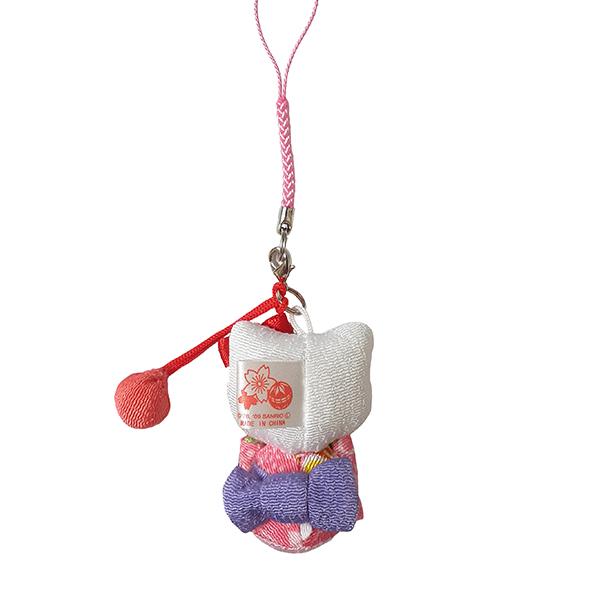 ハローキティ はろうきてぃ日本人形 ちりめん根付け ピンク（玉飾り