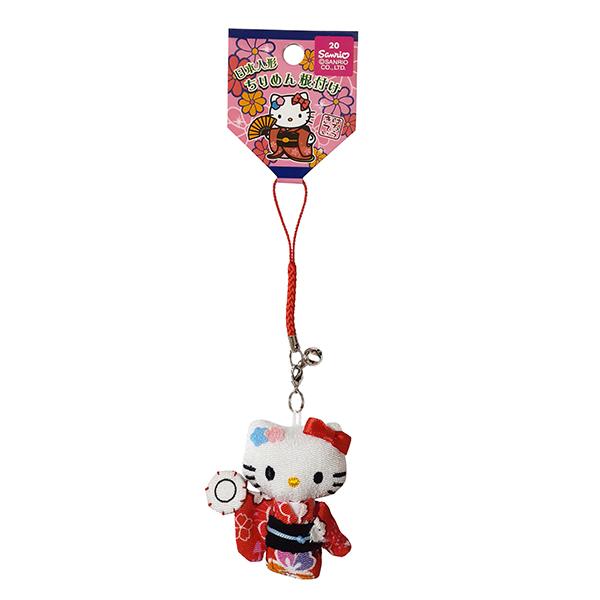 ハローキティ はろうきてぃ日本人形 ちりめん根付け レッド（鼓