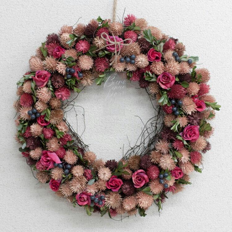 送料無料 玄関 リース ドライフラワー [カシスローズ5053直径47cm