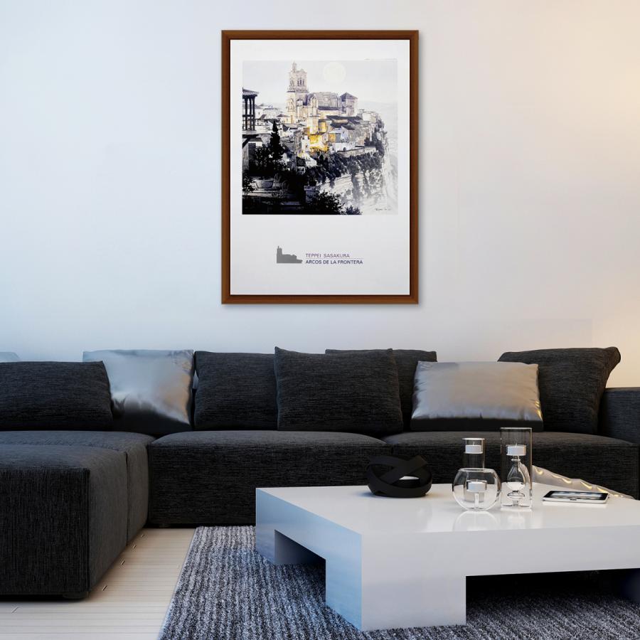笹倉鉄平 絵画 額入りポスター「Arcos de la Frontera」フレーム付き