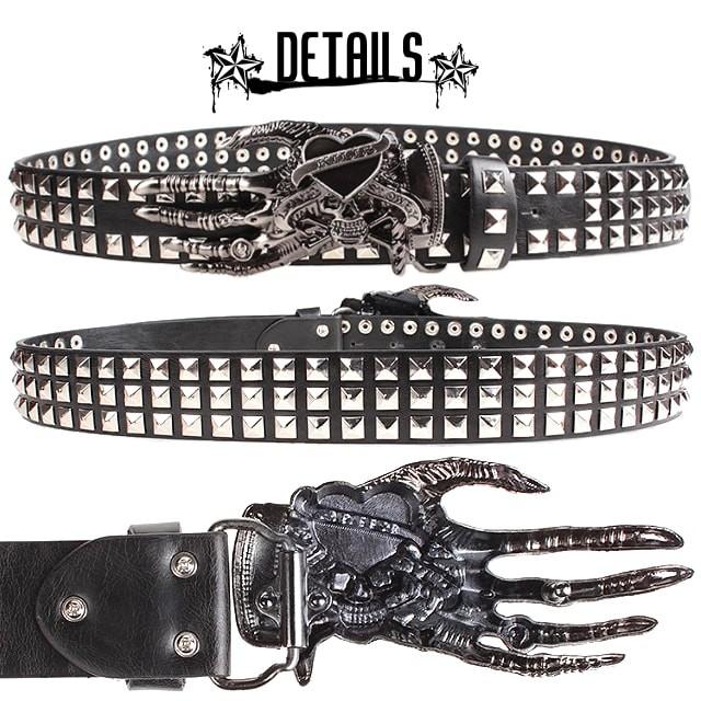送料無料!】スカルハンドメタルバックルベルトウィズフルリベット
