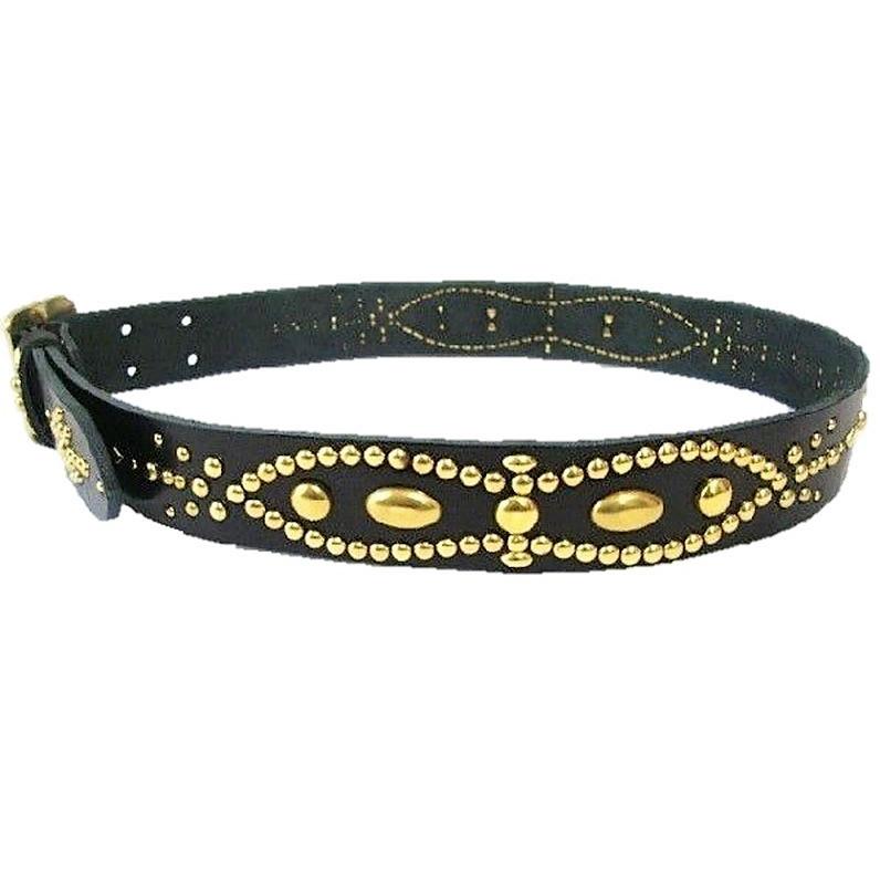 真鍮製バックル 栃木レザー ピーナッツ型 真鍮スタッズベルト 黒 一枚