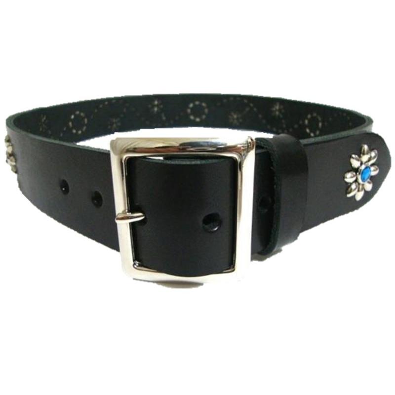 栃木レザー フラワー型 スタッズベルト 黒 ブルースポッツ 日本製 一枚