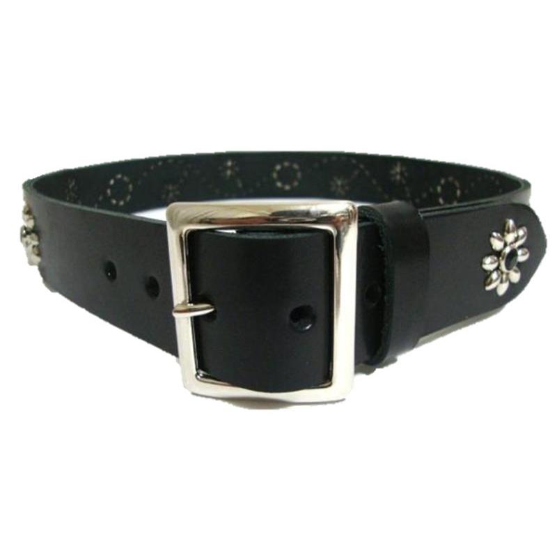 栃木レザー フラワー型 スタッズベルト 黒 ブラックスポッツ 日本製 一
