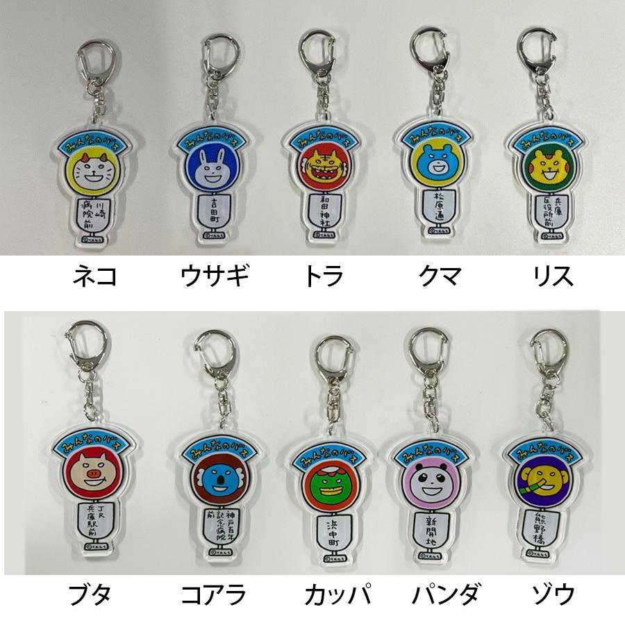 神戸マツダ みんなのバス グッズ アクリルキーホルダー ウサギ ネコ