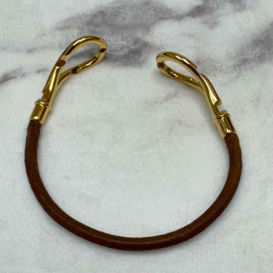 HERMES エルメス ブレスレット バングル アタメブレス レザー ゴールド