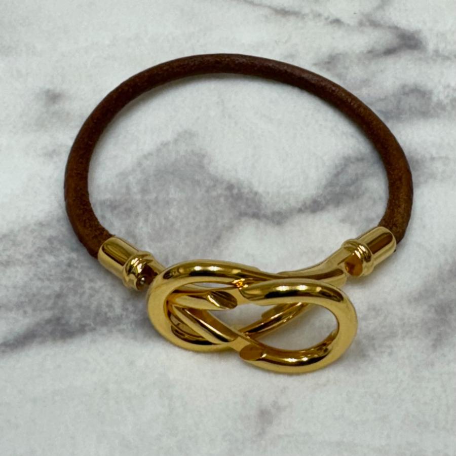 HERMES エルメス ブレスレット バングル アタメブレス レザー ゴールド