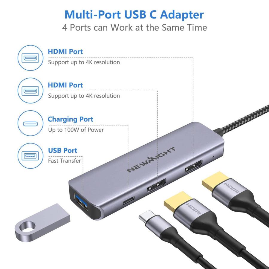 並行輸入品】Newmight デュアルモニター用HDMIアダプター 4イン1 USB C