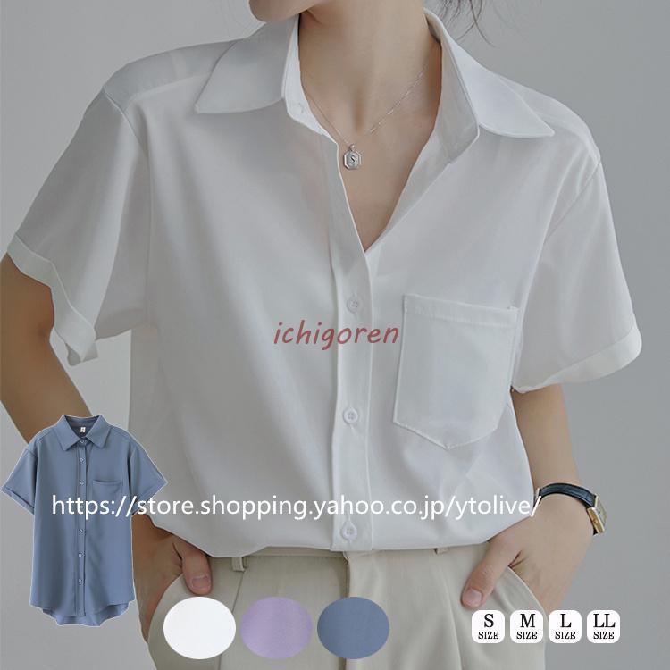 ブラウス レディース 半袖 シフォン トップス 白 仕事 襟付き オフィス