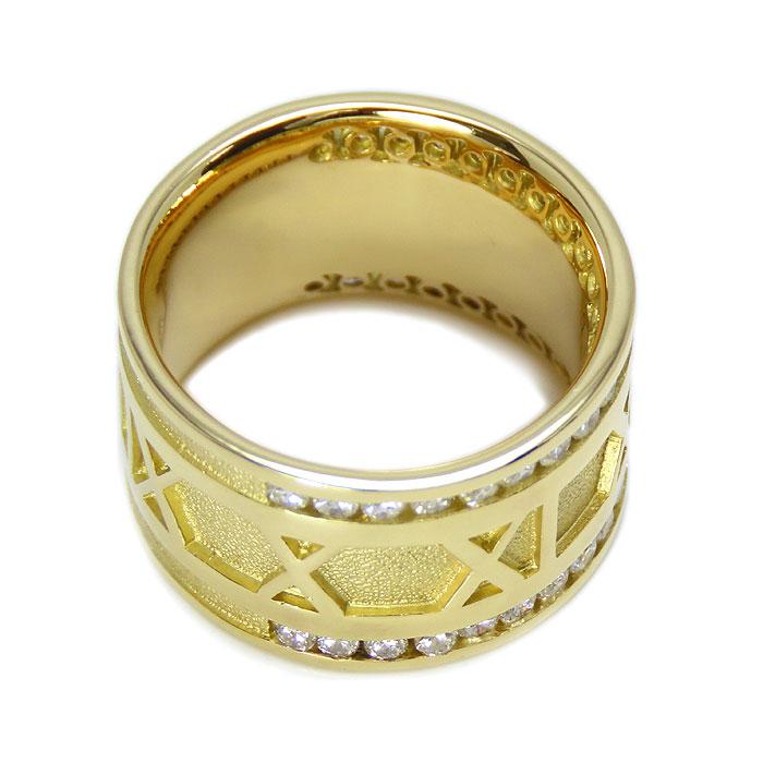 K18 ダイヤモンド リング】15号 幅広 指輪 ローマ数字 フルデザイン