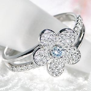 Pt900 アイスブルーダイヤモンド フラワーモチーフ リング 指輪