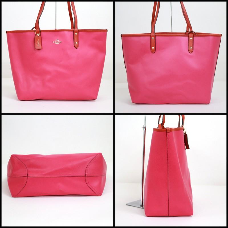 COACH コーチ トートバッグ リバーシブル レザー×ゴールド金具 レッド