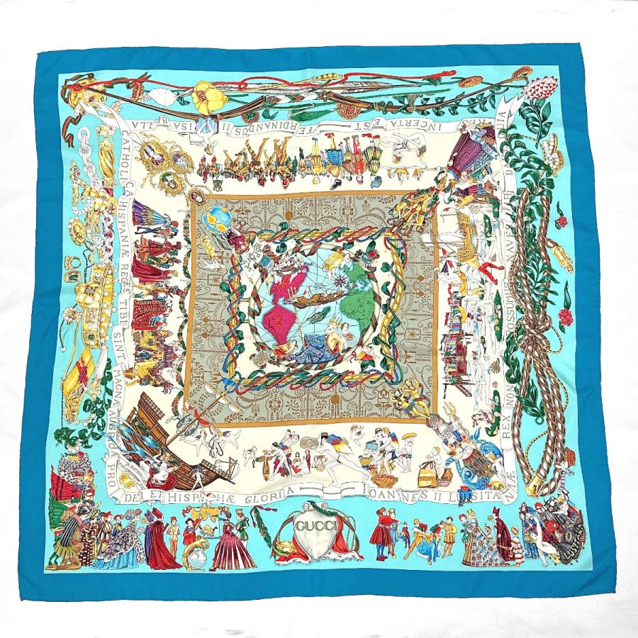 GUCCI（グッチ） スカーフ シルク ブルー バンダナ シルク100％ : JP