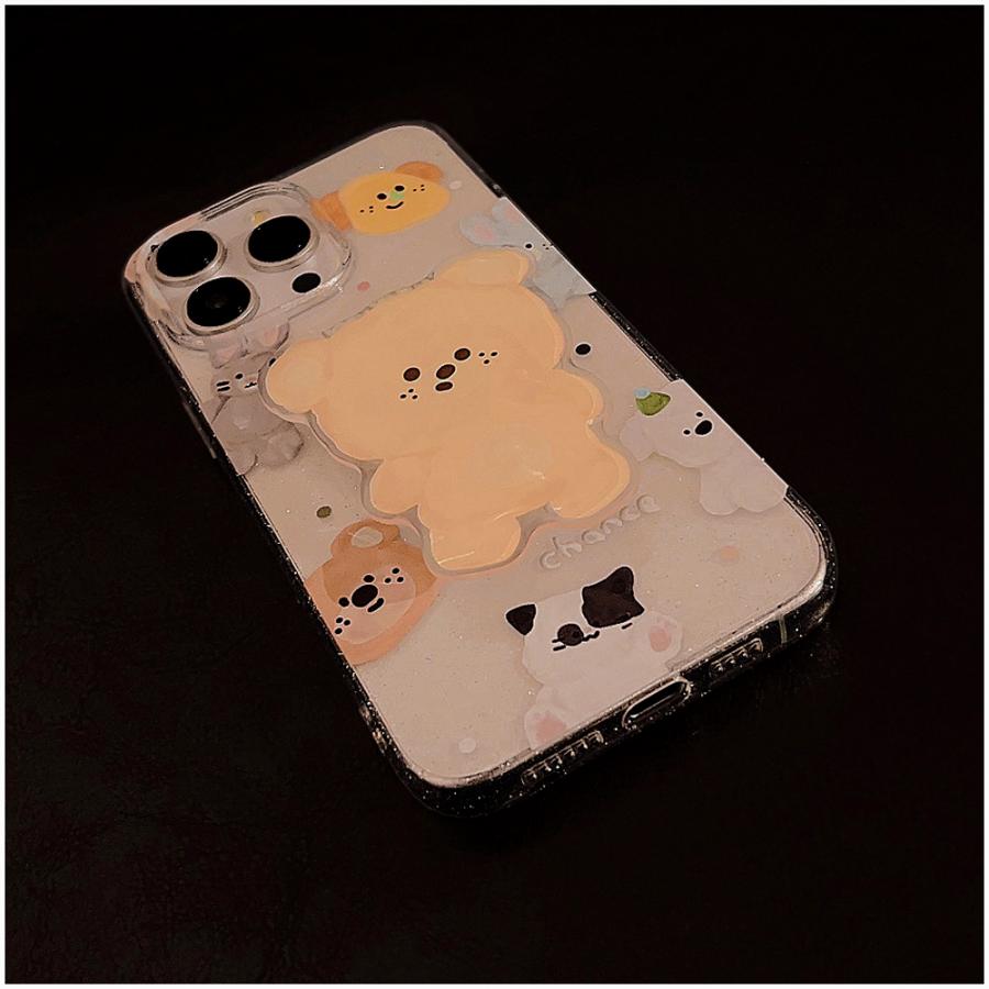 iPhone16 ケース 立体くまデザイン グリッター入り iPhoneケース