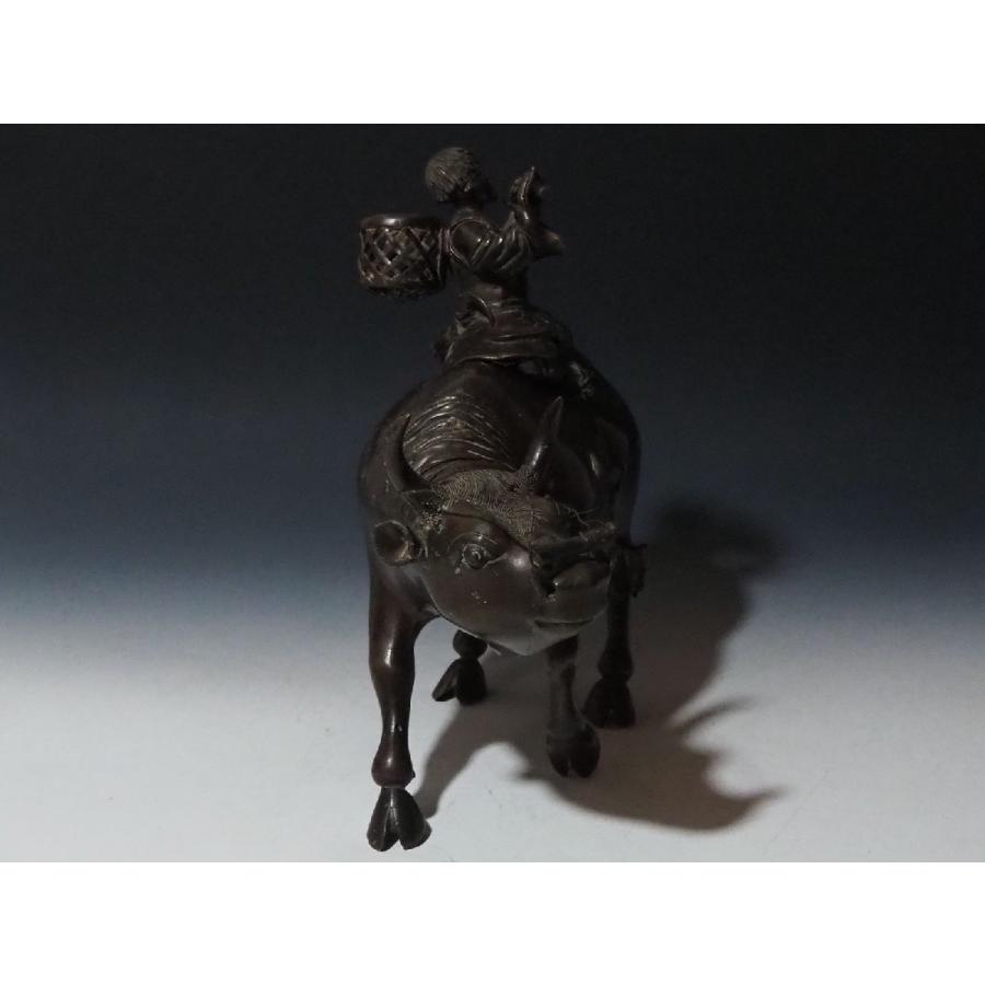 骨董品 香炉 ○古銅【笛吹童子騎牛のったり】香爐 中国 唐物 古玩 唐銅