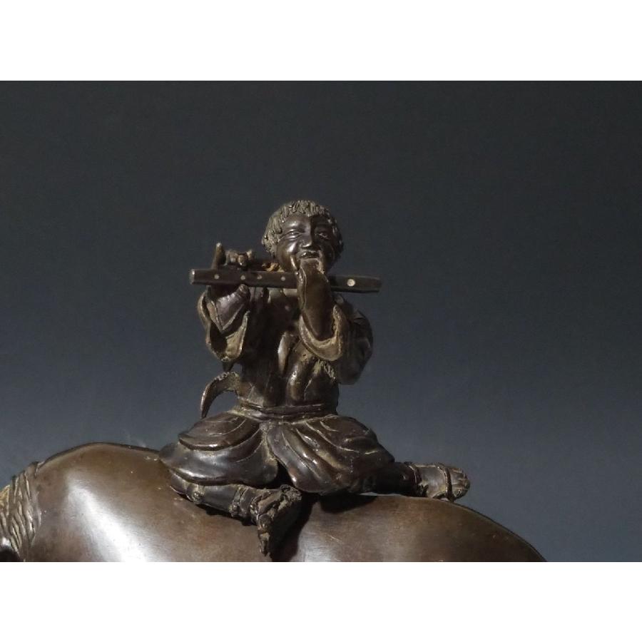 骨董品 香炉 ○古銅【笛吹童子騎牛のったり】香爐 中国 唐物 古玩 唐銅