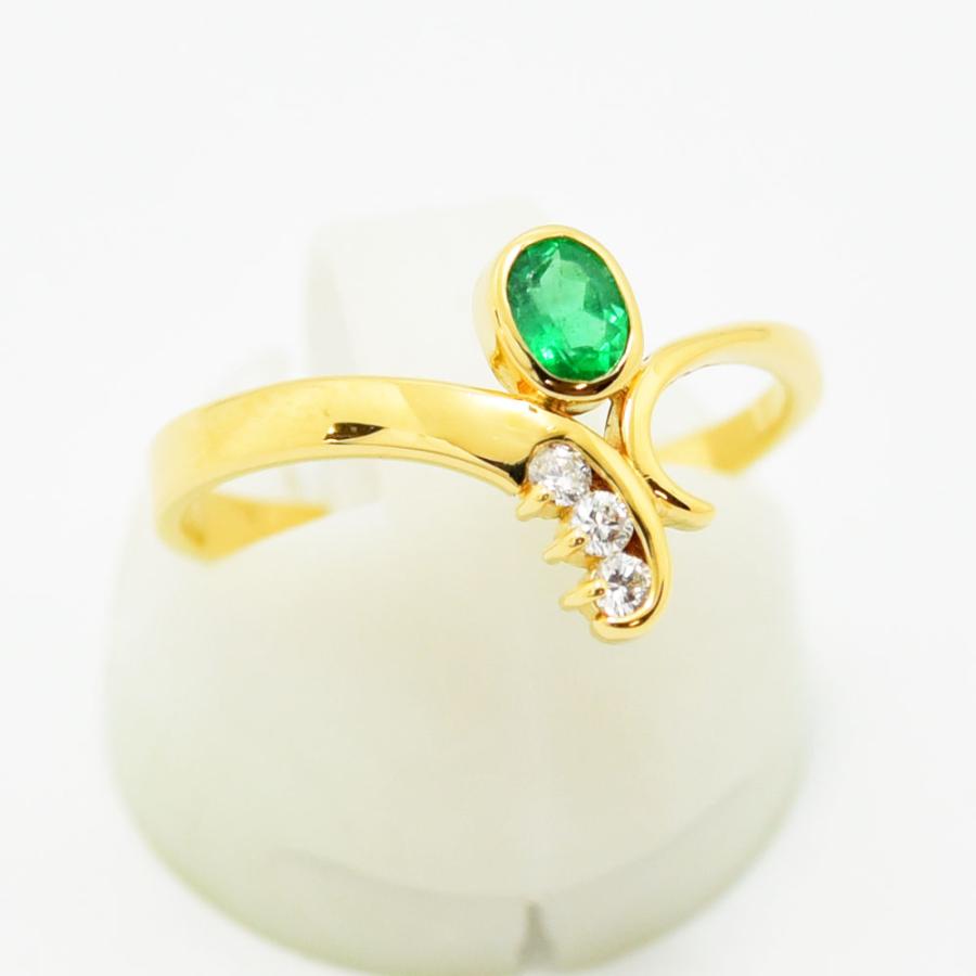 エメラルド 0.16 ダイヤモンド 0.06 リング K18 約13号 新品磨き仕上げ